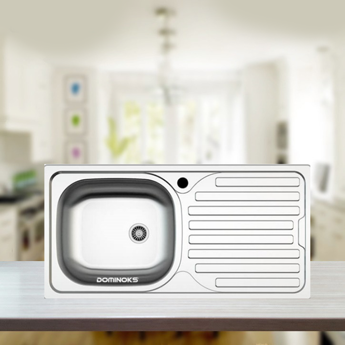 Domınoks Tunca 86 Tek Göz Desenli Tezgah Üstü Krom Evye